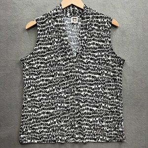 ANNE KLEIN Womens Large Animal Print Triple Pleat V-Neck Top Shirt